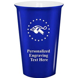 Coaches Ceramic Tumbler, 14 oz Custom Coaches Whistle Blue Coffee Tumbler, Engraving Included Prime