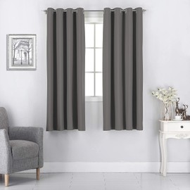 Rooney 2 Panels 100% Blackout Curtains, Thermal Insulated Solid Grommet Top Room Darkening Curtains/Drapes (Charcoal, 52 inches W x 45 inches L)