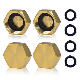 VANCOCO Garden Hose End Caps 4 Pack, 3/4" Female Brass Garden Hose Cap with Washers for Outdoor Faucet Hose Bib