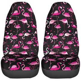 KiuLoam Pink Flamingo Animal Car Seat Covers for Women Girls, 2 Pcs Universal Fit Front Auto Seat Cover Protector for Vehicle Sedan SUV and Truck
