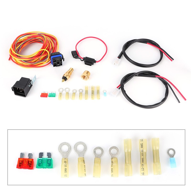 Electric Cooling Fan Wiring Harness Kit Dual Single 165/185 W/Thermostat