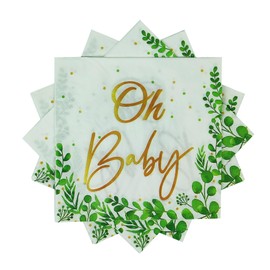 32Pcs Eucalyptus Leaf Oh Baby Napkins Sage Green 6.5in