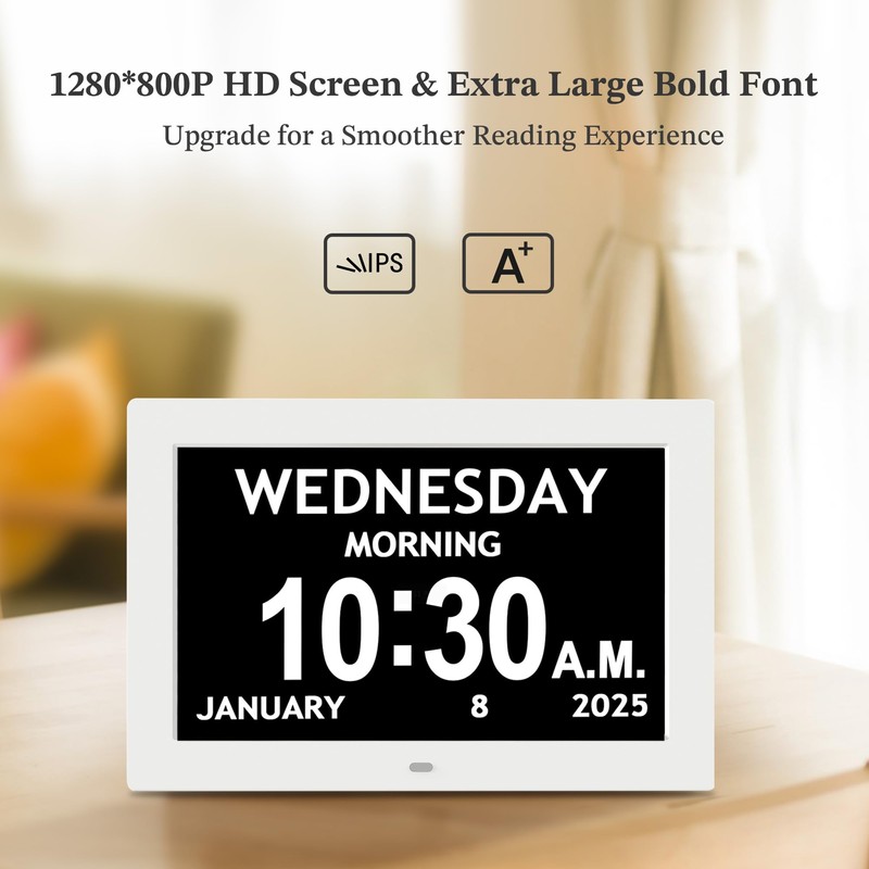 10.1'' Digital Clock, 1280*800p HD Extra Large Display, Dementia Clock