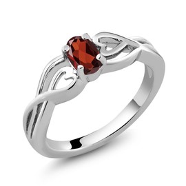 Gem Stone King 925 Sterling Silver Oval Red Garnet Women Engagement Ring (0.55 Cttw, Gemstone Birthstone,Size 8)
