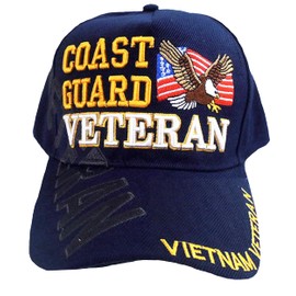 Coast Guard Vietnam Veteran Hat, Blue Baseball Cap with Eagle and American Flag, Adjustable