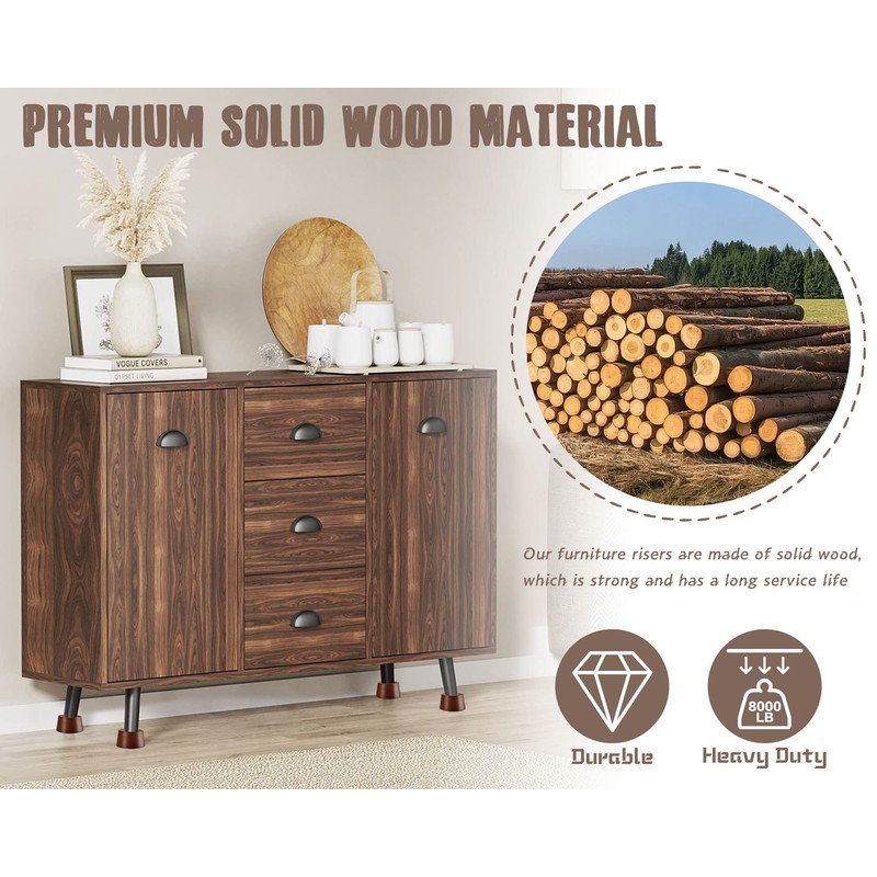 Wood Bed Furniture Risers Blocks - 3 inch Set of