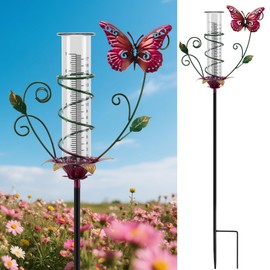VESTCDF Butterfly Rain Gauge Outdoor Metal Rain Gauge Decorative with Stake Waterproof 8 Inch Rain Measure Gaugefor Yard Garden Patio Lawn