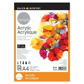 Daler-Rowney Simply Linen Texture 190 gsm A4 Acrylic Paper Pad, Glued 1 Side, 16 White Sheets, Ideal for Entry-Level Artists and Hobbyists