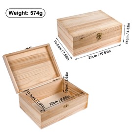 Unfinished Wood Box with Hinged Lid 1 Pack - 10.6" x 7.6" x 4.3" Smooth Unpainted Wooden Storage Box for Crafts, Jewelry, DIY Painting, Gift Packaging - Lightweight & Warp-Resistant