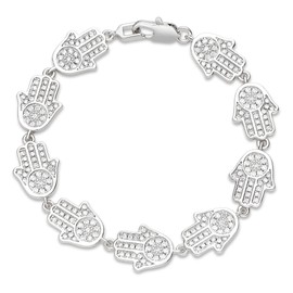 TRIPOD JEWELRY 18K or White Real Gold Plated Multi Evil Eye Hamsa Hand Bracelet Iced Out Good Luck Protection Fatima Anklet for Men Women(Custom Jewelry Pouch And Box Packing, Christmas Gift), 8.5