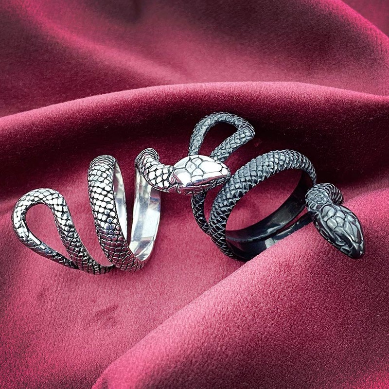 KouGeMou Silver Animal Snake Ring Snake Jewelry Stainless Steel Gothic