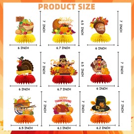 9PCS Thanksgiving Honeycomb Centerpiece Turkey Pumpkin Maple Leaves Honeycomb Thanksgiving Table Centerpiece for Thanksgiving Table Decoration Fall Autumn Theme Birthday Party Supplies