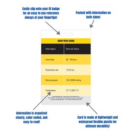 Normal Adult Vital Signs and Common Therapeutic Drug Levels Vertical Badge Card - Excellent Resource for Nurses, Nursing Clinicals, and RN Students - Great Nursing School Supplies and Accessories