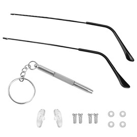 1 Pair Metal Eyeglasses Replacement Arms with Screws and Screwdriver - Universal Temple Legs for Glasses Repair（Black）