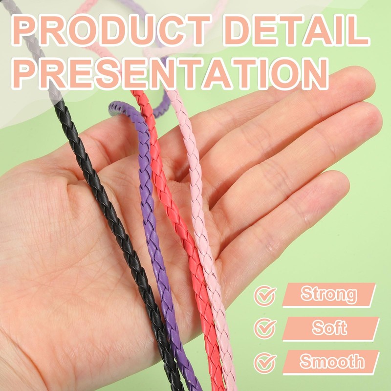 QUARKZMAN 4 mm 2.19 Yards Braided Leather Cord, Round Braided