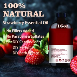Strawberry Essential Oil,Roll-on Strawberry Oil Sets (16 Fl Oz + 0.33 Fl Oz) - 100% Natural, Diffuser, Massage, Yoga, DIY Soap and Candle Making - Home Fragrance, Fragrance Oils, Gifts, Spa Care