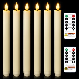 Homemory 6 Pcs Wax Flameless Taper Candles with Remote Timer and Dimmer, LED Candle Sticks with Flickering Light, Ivory Battery Operated Window Candles, 9.6 Inches for Wedding Home Indoor Decoration