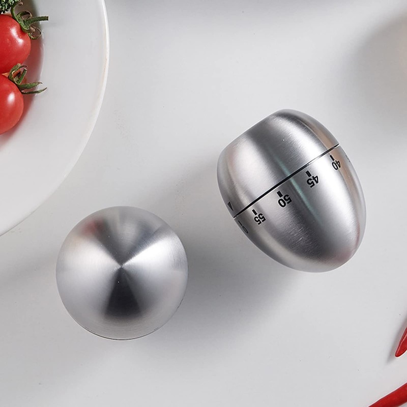 Mechanical Kitchen Timer, Cute Egg Shaped Timer, Stainless Steel Cooking
