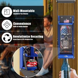 KANBOL Metal Can Crusher Wall Mounted Soda Can Smasher Crusher for Home Use, Eco-Friendly with Squirrel Art Stickers and Lubricant for Easy Recycling-B4