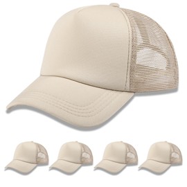OKBA 5 Pack Sublimation Blank Baseball Cap Polyester Mesh Trucker Hat Adult (US, Alpha, Medium, 3X-Large, Standard, 5PCS*Khaki hat)