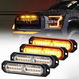 MIRUNNY Amber Led Grille Strobe Lights,12-LED Emergency Warning Light Bar, Universal Surface Mount, 23 Flashing Mode, for Off Road Vehicle ATVs Truck,4PC Pack (PZ-CB-02-Y)