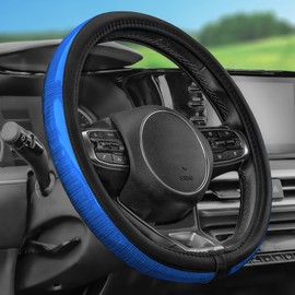 FH Group Universal Fit Galaxy13 Metallic Striped Steering Wheel Cover fits Most Cars, SUVs and Vans, Dual Material Anti-Slip Ultimate Protection Blue