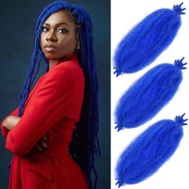 Afro Twist Hair 24 Inch 3 Packs, Springy Afro Twist Hair Pre Fluffed Spring Twist Hair Pre Stretched Wrapping Hair for Soft Locs Hair Extensions (24 Inch (Pack of 3), Blue#)