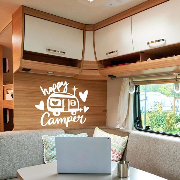 GRAZDesign Wall Sticker with Sayings Happy Camper Camping Sticker for