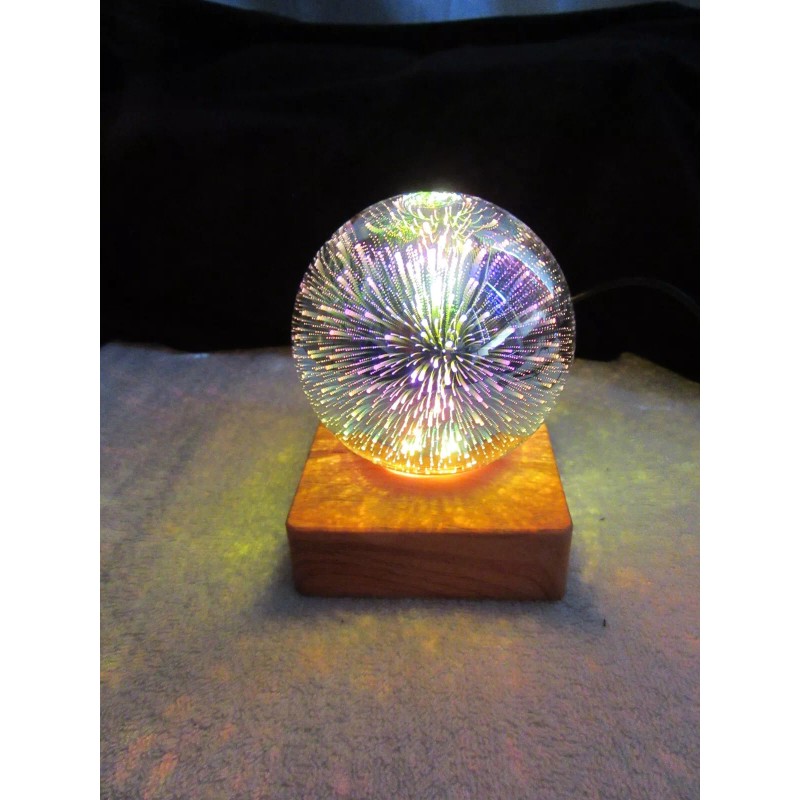 Globe LED 3D Fireworks Night Light Lamp Small Globe Wood