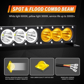 RIGIDON 44 Inch 240W Single Row LED Light Bar with Wire Harness, White Amber Spot Flood Combo 24000LM Off-road Light Driving Boat LED Fog Work Light for Trucks ATVs UTVs SUVs Car