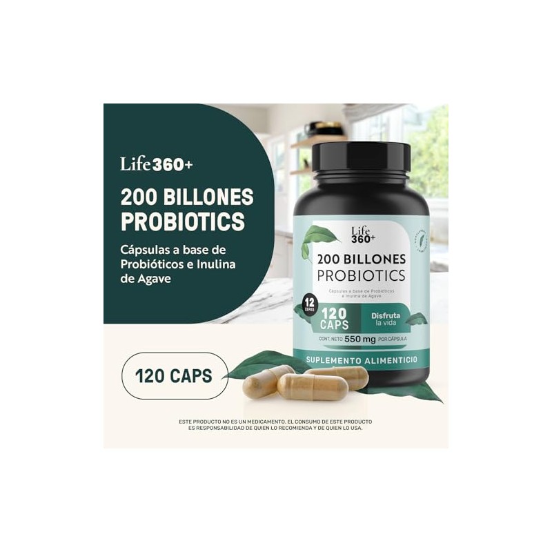 Life 360 Probióticos 200 Billones 120 Cápsulas 1100mg Por Porción