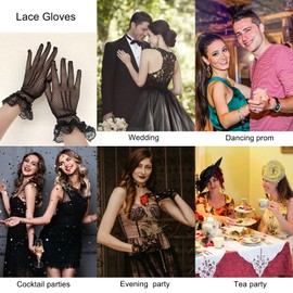 2 Pairs Bridal Fishnet Gloves,Short Lace Gloves for Women,Elegant Tea Party Opera Gloves,Summer Courtesy Gloves
