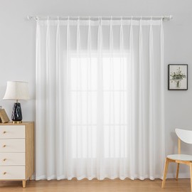 LUGOTAL Off White Sheer Curtains Pinch Pleated Curtains 96 Inches Long Lightweight Light Filtering Curtain Chiffon Sheer Pinch Pleat Farmhouse Curtain for Living Room, 52" W x 96" L,2 Panels