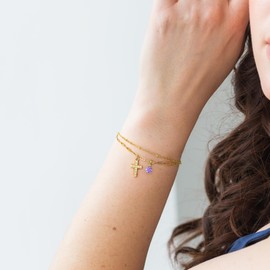 SHNWTM Cross Birthstone Bracelet for Women 14K Gold Plated Layered Link Bracelets Confirmation and Baptism Gifts Religious & Christian Gifts for Birthday Christmas Anniversary Bridesmaid (June)