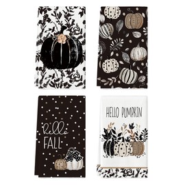 Artoid Mode Black Leaves Polka Dot Pumpkin Fall Kitchen Towels Dish Towels, 18x26 Inch Farmhouse Autumn Decoration Hand Towels Set of 4
