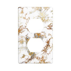 White Marble Golden Texture 1 Gang Outlet Cover Outlet Light Switch Cover Decorative Single Duplex Wall Plate Cover For Home Living Bedroom Kitchen Decorative