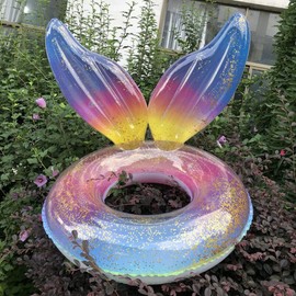 AiMMei Swim Ring for Adults and Children, Float with Backrest, Stylish, Diamond Pattern, Unisex, 70, 90, Pool, Durable, Leak-Resistant, Stable, Toy, Summer Vacation (90#, Mermaid)