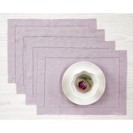 Solino Home Lilac Linen Placemats Set of 4 – 100% Pure Linen Cloth Placemats 14 x 19 Inch – Classic Hemstitch Fabric Placemats