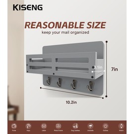 KISENG Key Holder Wall Mount Farmhouse Key Hooks for Wall with Mail Organizer Decorative Key Rack with 4 Sturdy Hooks for Dog Leash, Sunglasses, Rustic, Paulownia Key Hanger for Entryway