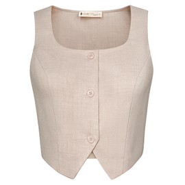 Belle Poque Waistcoats for Women UK Square Neck Sleeveless Button Up Waistcoat Steampunk Waistcoat for Women Khaki XL