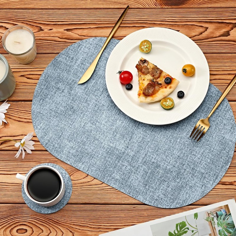 Oval Table Mats Set of 6, Faux Leather Placemats, Heat