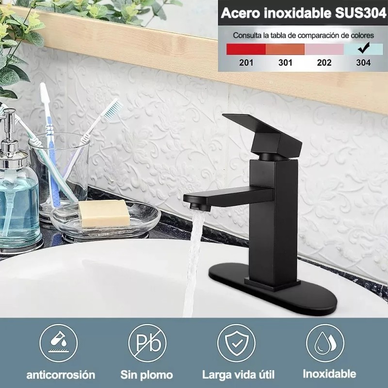 Grifería Banna Negro Monocomando Para Baño Acero Inoxidable Mate