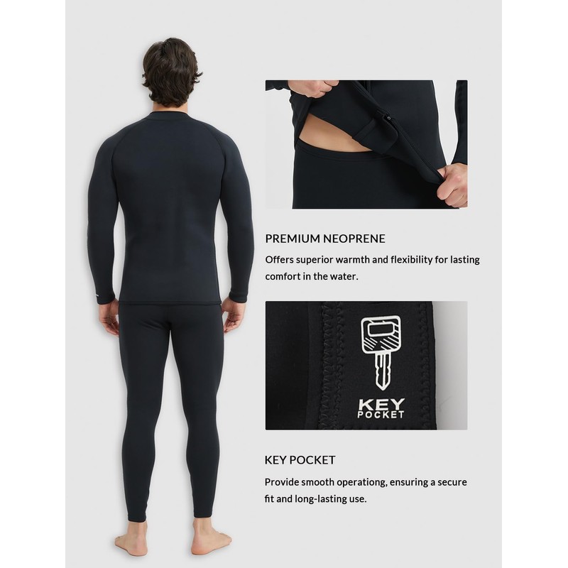 Lemorecn Men’s 3mm Wetsuits Jacket Long Sleeve Neoprene Wetsuits Top(2031blackXL)