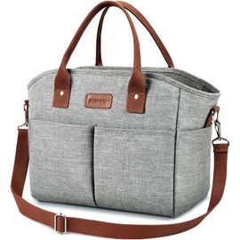 Lunch Bags for Women Insulated Thermal Lunch Tote Bag with Shoulder Strap Upgrade Large Lunch Box Container Drinks Holder for Adults Men Work Picnic Beach Park, Dark Gray