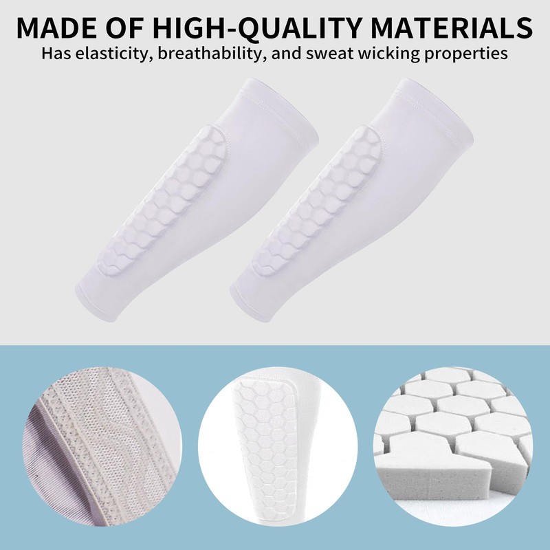 Shin Pads,Football Guards Soccer Hockey Soft Honeycomb Sleeves Adult White