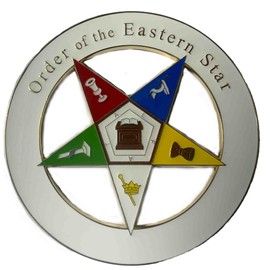 Generic Order of The Eastern Star (OES) Auto Emblem Five-Pointed Star Surrounding The Center Pentagon, White