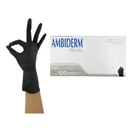 Guantes Descartables Antideslizantes Ambiderm Nitrilo Color Negro Talle Extra Chica 100 Unidades