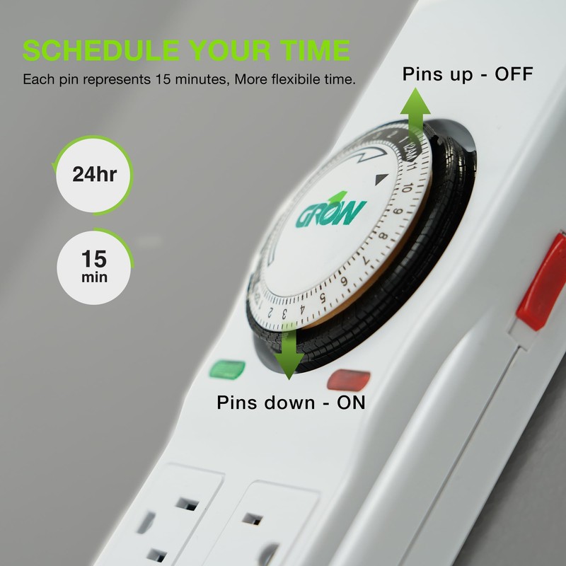 Grow1 8 Outlet Power Strip with Timer & Surge Protector