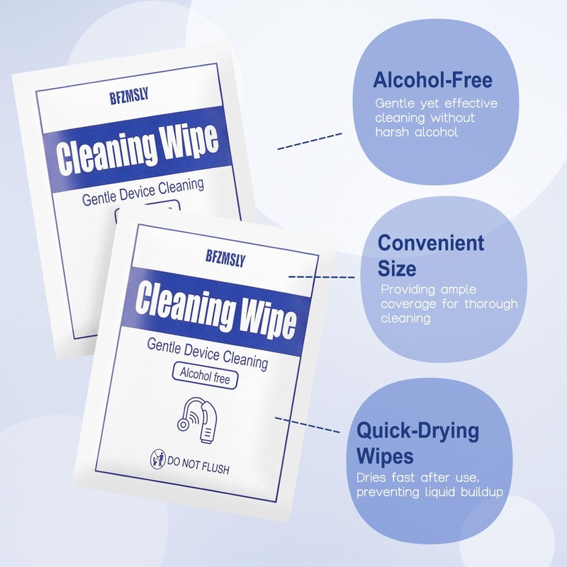 100 Pcs Hearing Aid Cleaning Wipes - Individually Wrapped Alcohol-Free