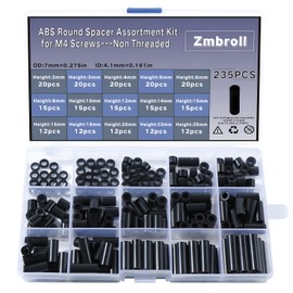 Zmbroll 235 Pcs ABS Black Round Gasket Outer Diameter 7mm Inner Diameter 4.1mm, M 4 Screw 15 Size Non-Threaded Column Support Gasket for Round Straight Pipe Plastic Gasket Support